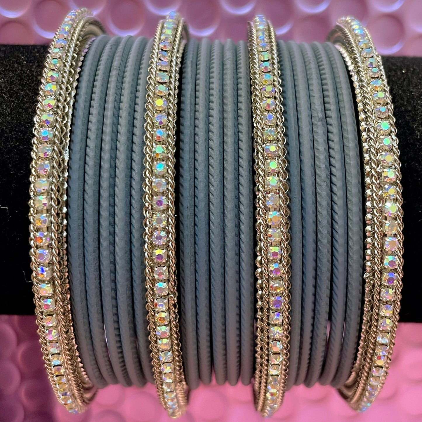 Silver Metal Bangles Set- Various Colours