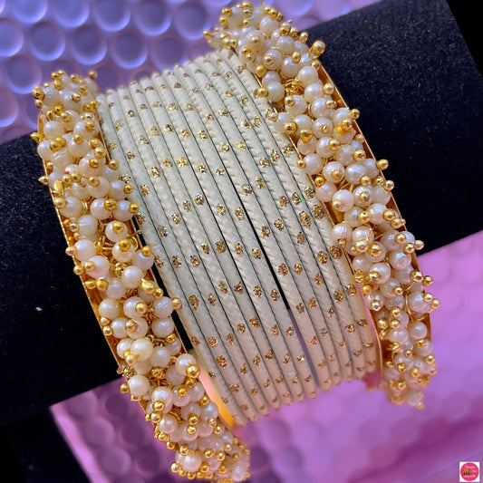 Pearl Cream Metal Bangles Set