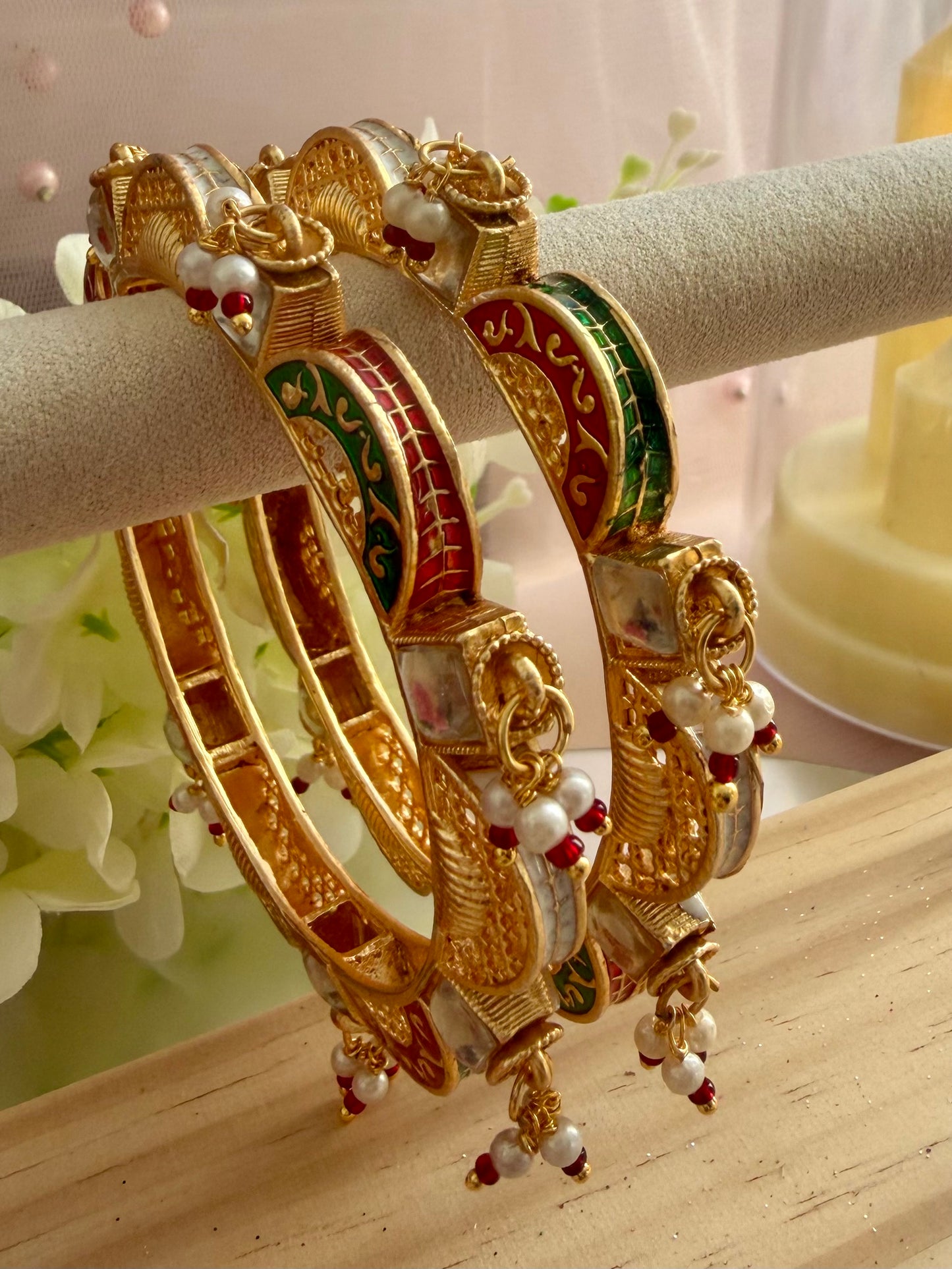 Jadaau Kundan Pearl Drop Karas