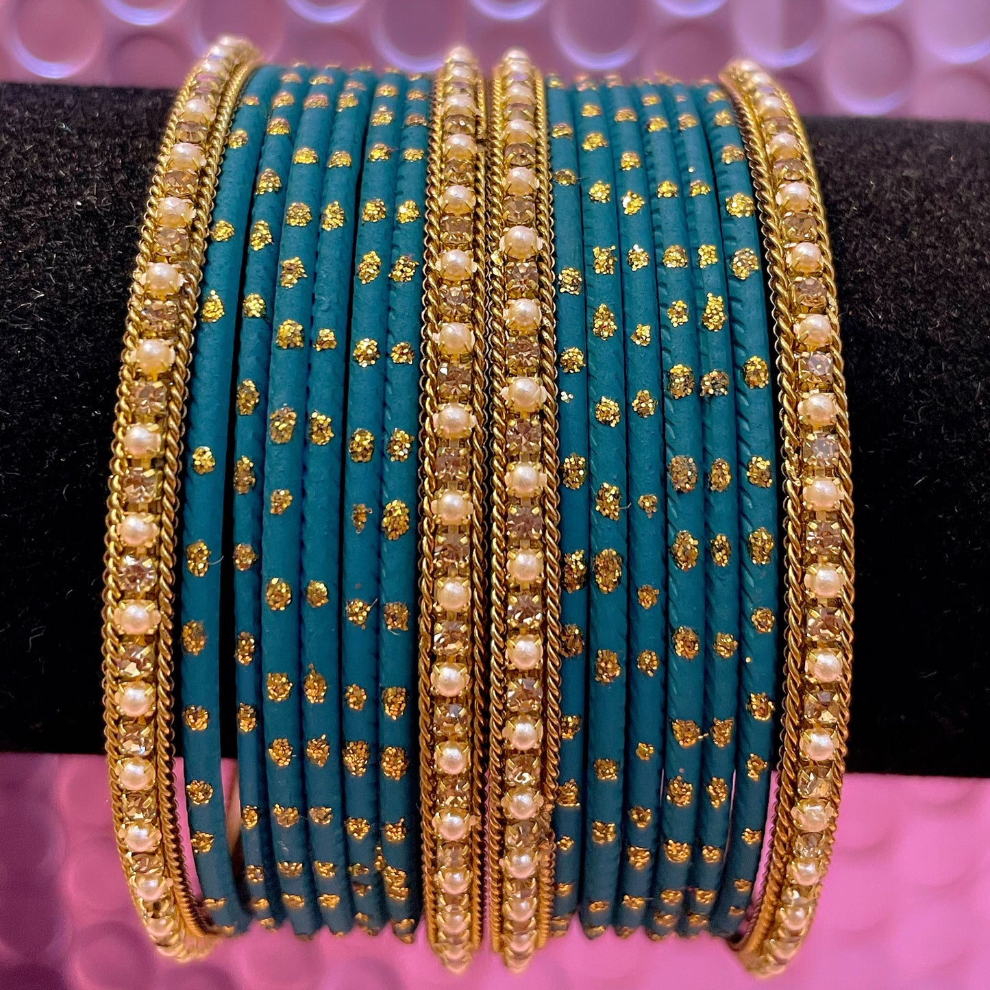 Gold Stone Metal Bangles Sets- Various Colours