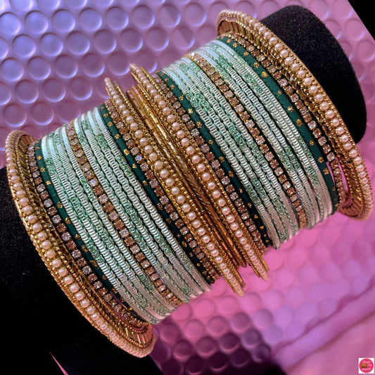 Pearl Zirconia Mint Green Metal Bangles Set- Size 2.10