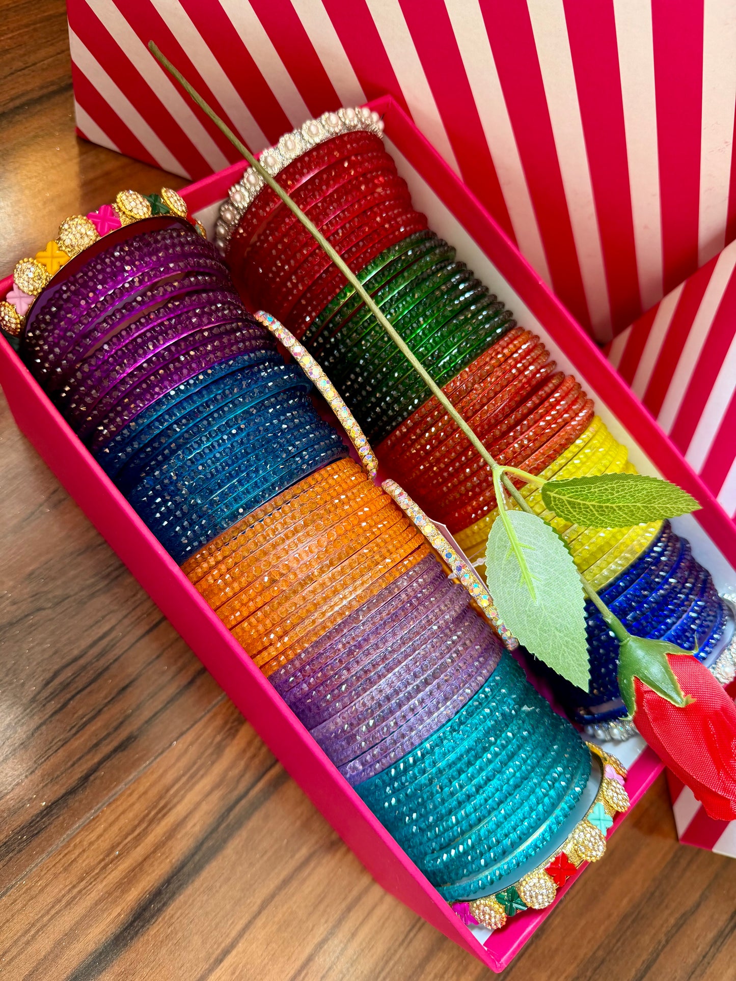 Raindrop Glass Bangles Gift Box in assorted colours- Size 2.8