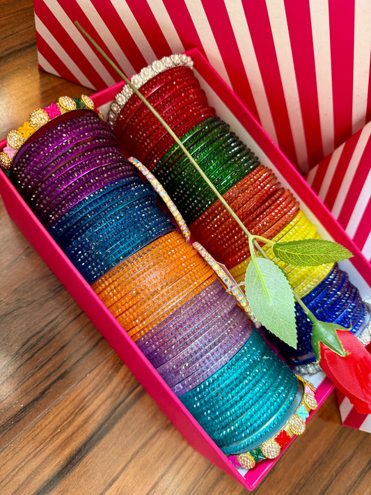 Raindrop Glass Bangles Gift Box in assorted colours- Size 2.8
