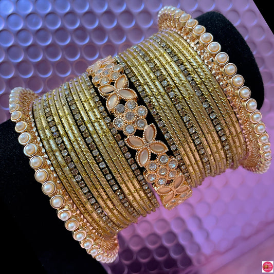 Pearl Gold Zirconia Metal Bangles Set