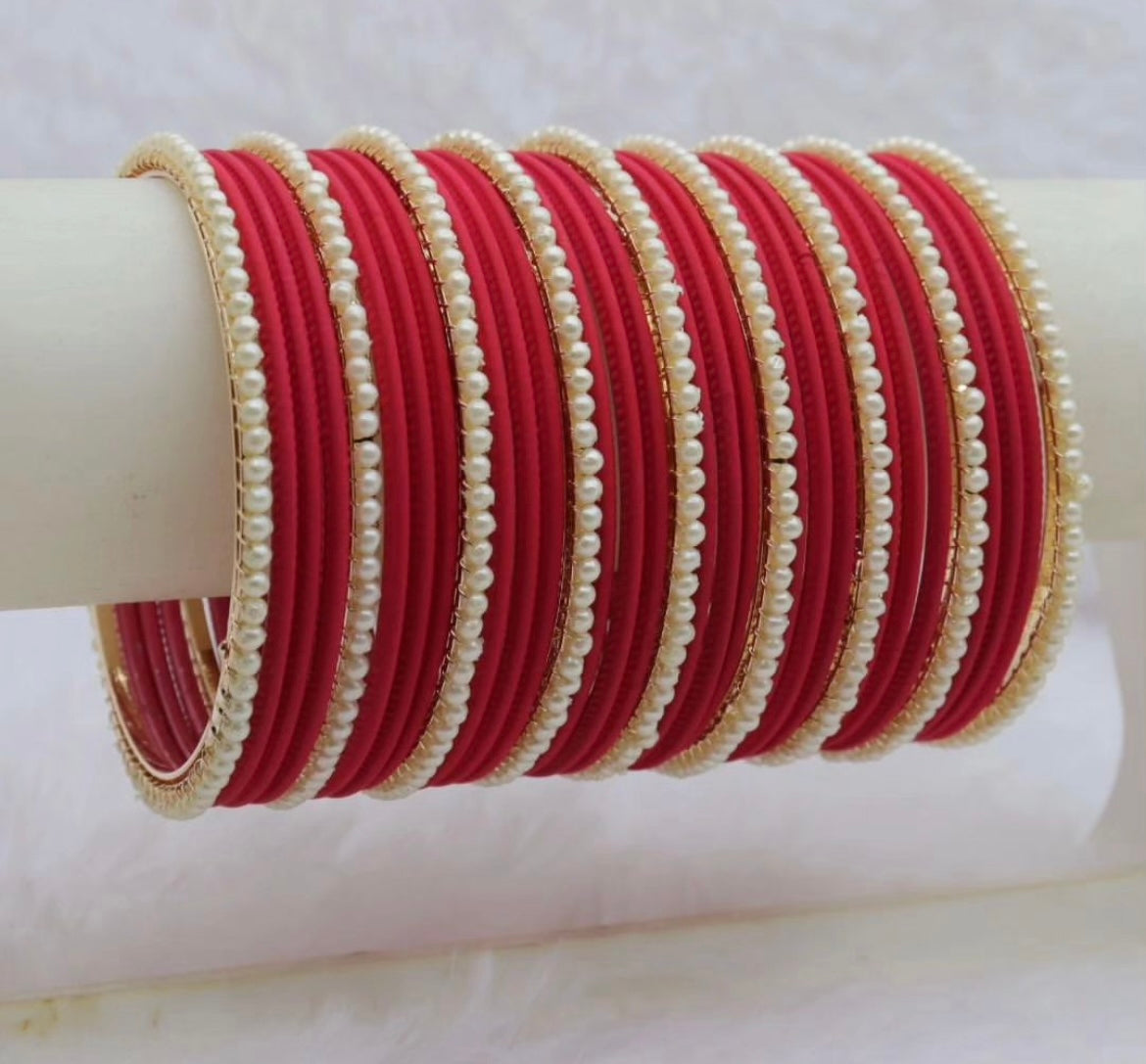 Pearl Metal Bangles Sets- Various Colours