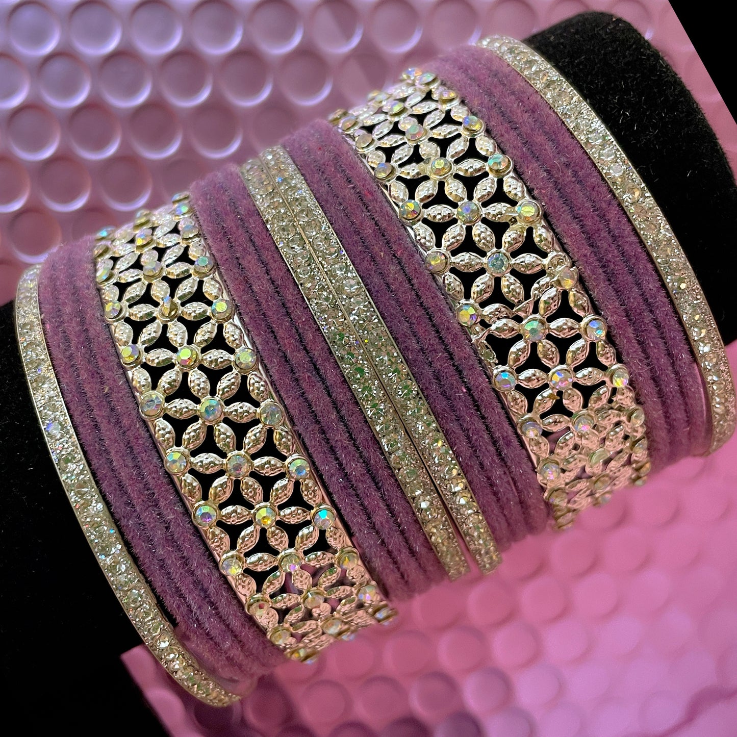 Silver Zirconia Metal Bangles Sets- Various Colours