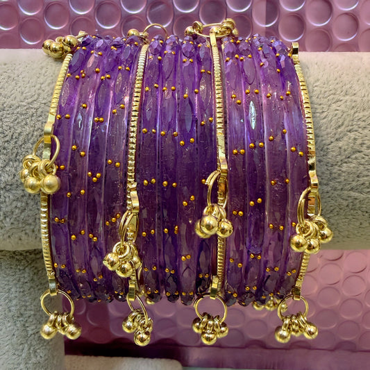 Lilac Kashmiri Glass Bangles Set- Size 2.4/2.6/2.8