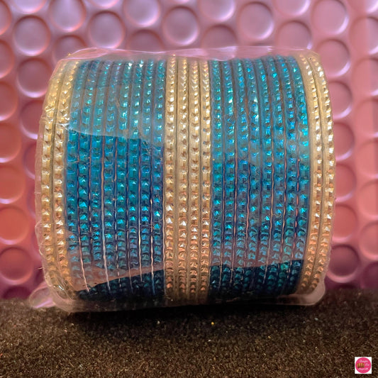 Silver & Firozi Metal Bangles Set- Size 1.10/1.12