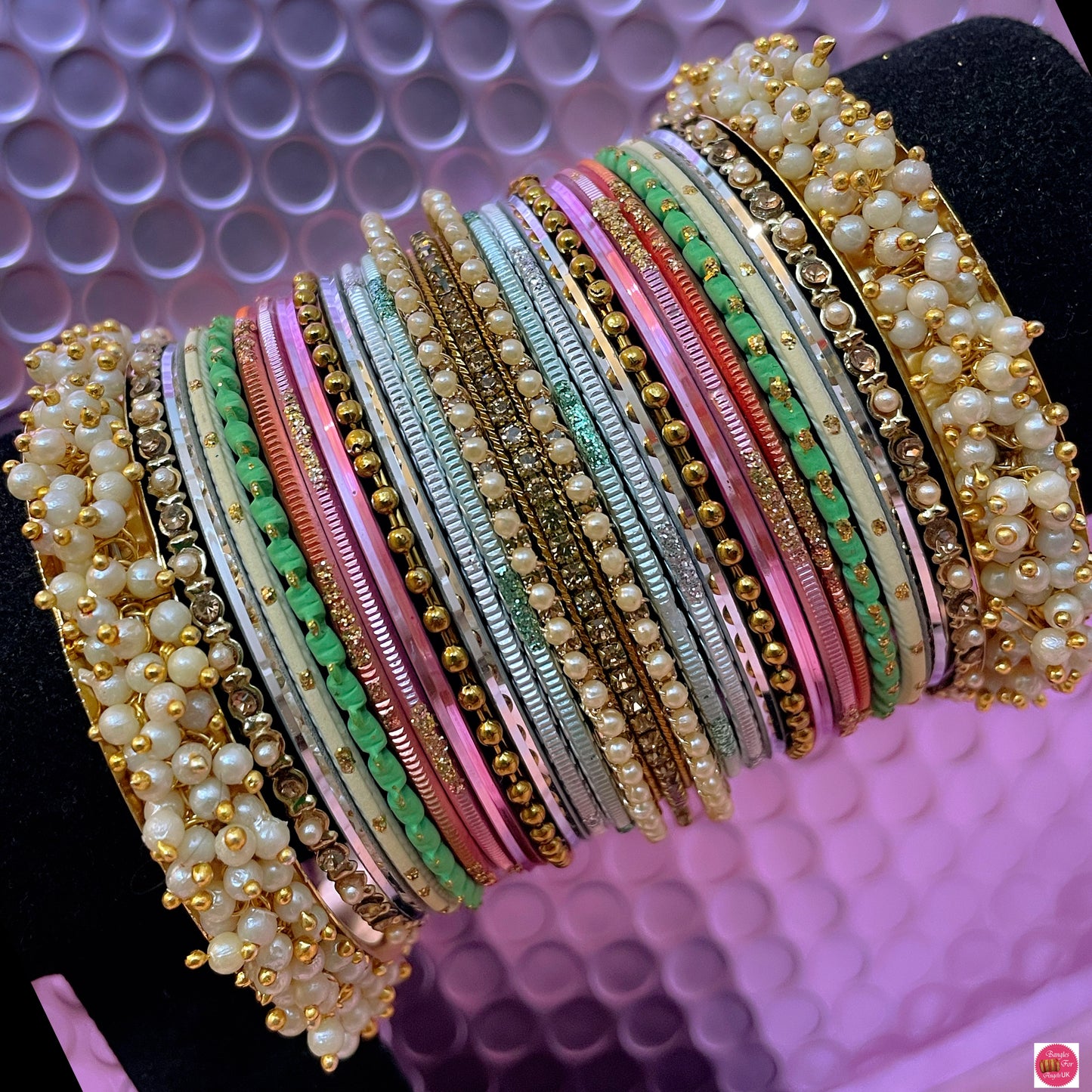 Pearl Pastel Multicoloured Metal Bangles Set