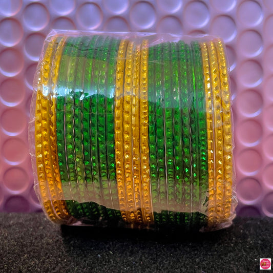 Gold & Green Metal Bangles Set- Size 1.14
