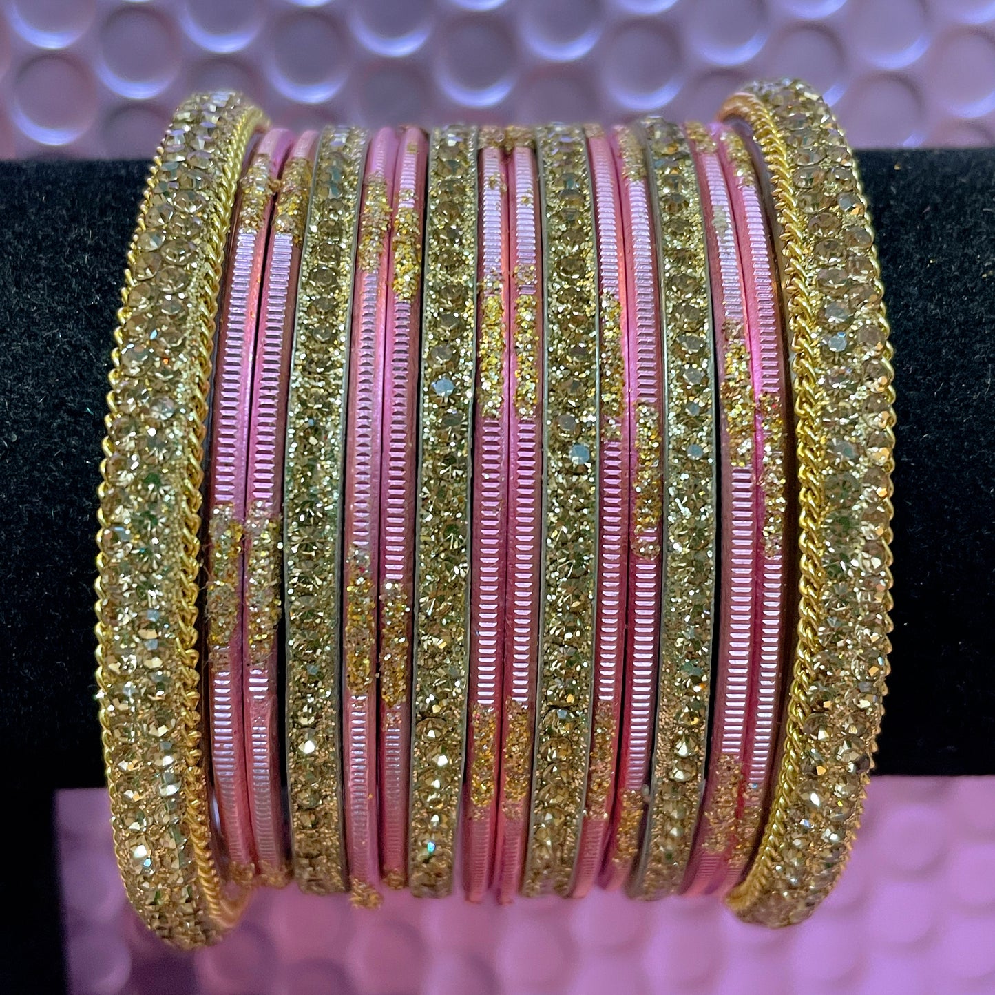 Gold Zirconia Metal Bangles Set- Various Colours