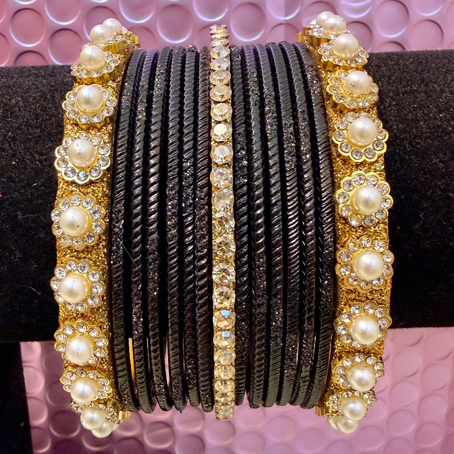 Gold Pearl Metal Bangles Sets In Assorted Colours