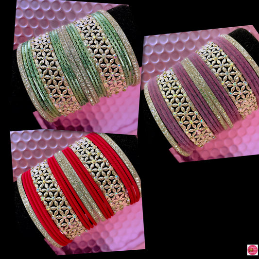 Silver Metal Bangles Sets Various Colours- Size 2.2