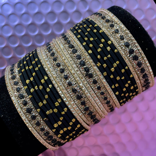 Kids Black & Gold Metal Bangles Sets