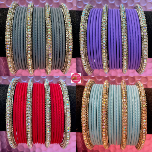 Silver Metal Bangles Set- Various Colours