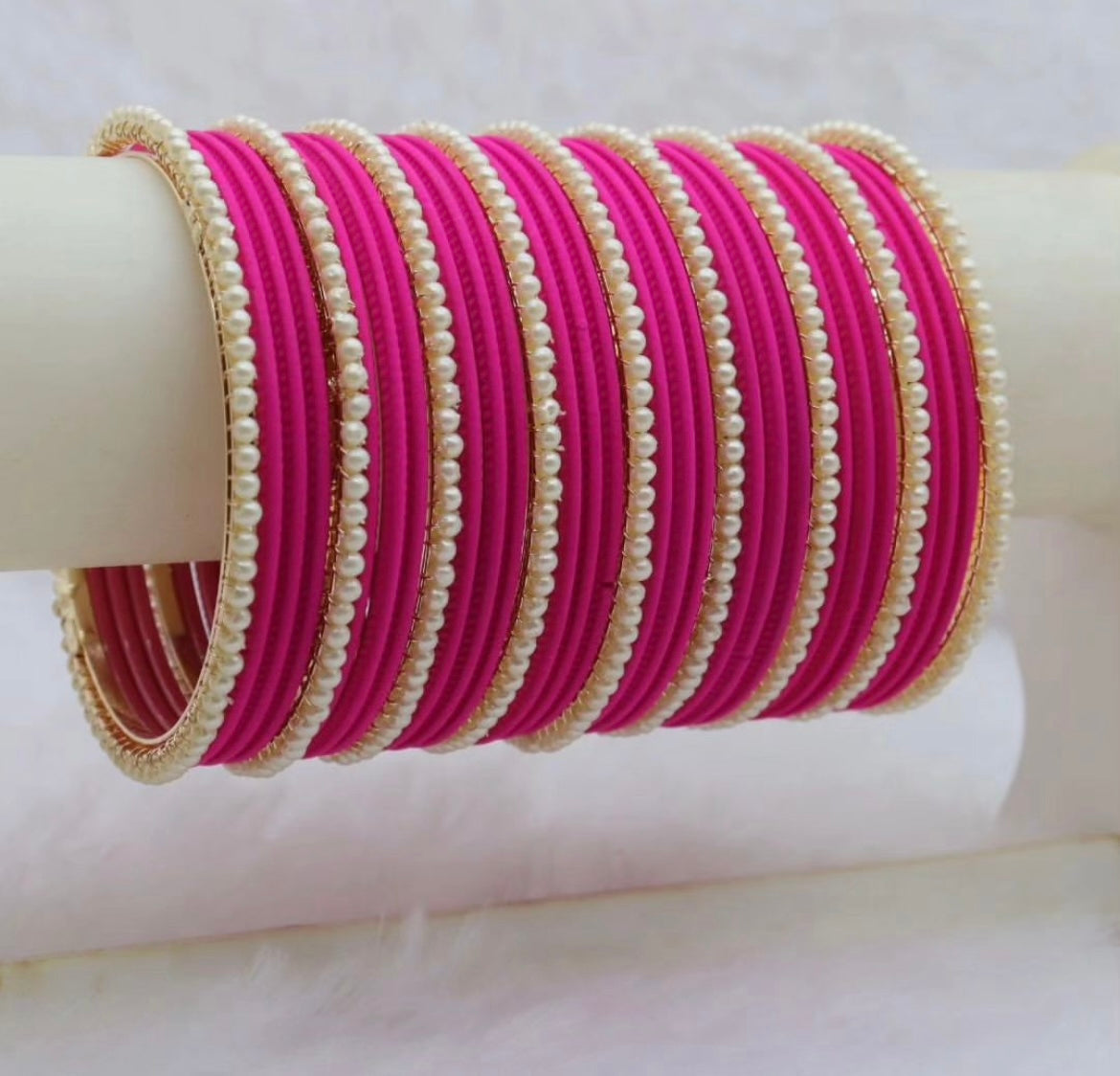 Pearl Metal Bangles Sets- Various Colours