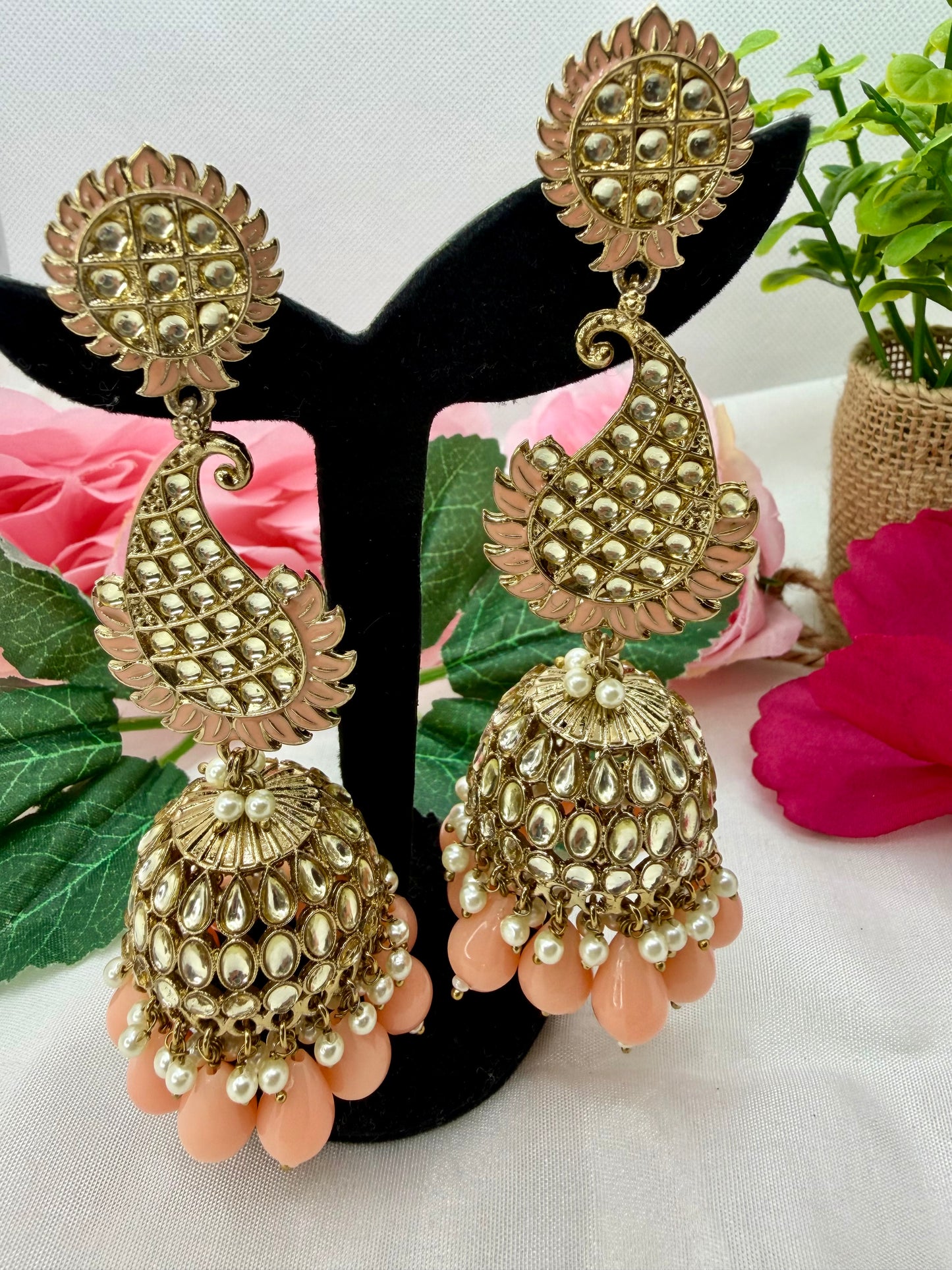 Kundan Peachy Earings