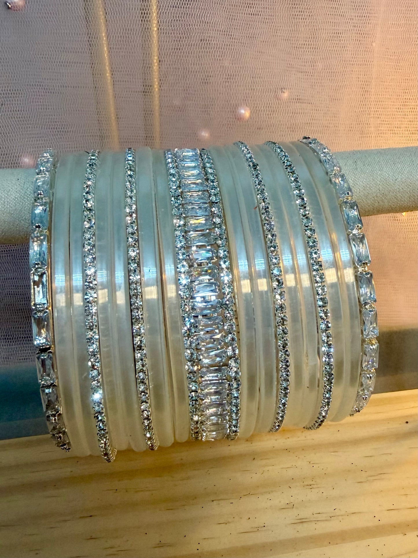 Silver Stone Glass Bangles Sets in various colors