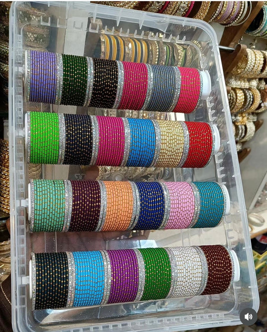 Silver Metal Bangles Set- Various Colours