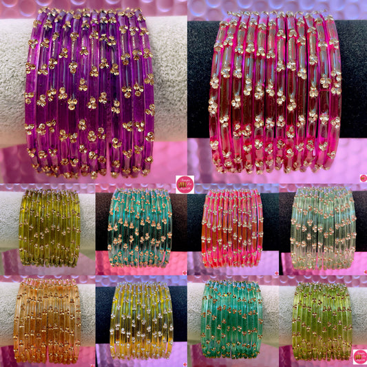 Zirconia Glass Bangles- Combo Of 6 sets