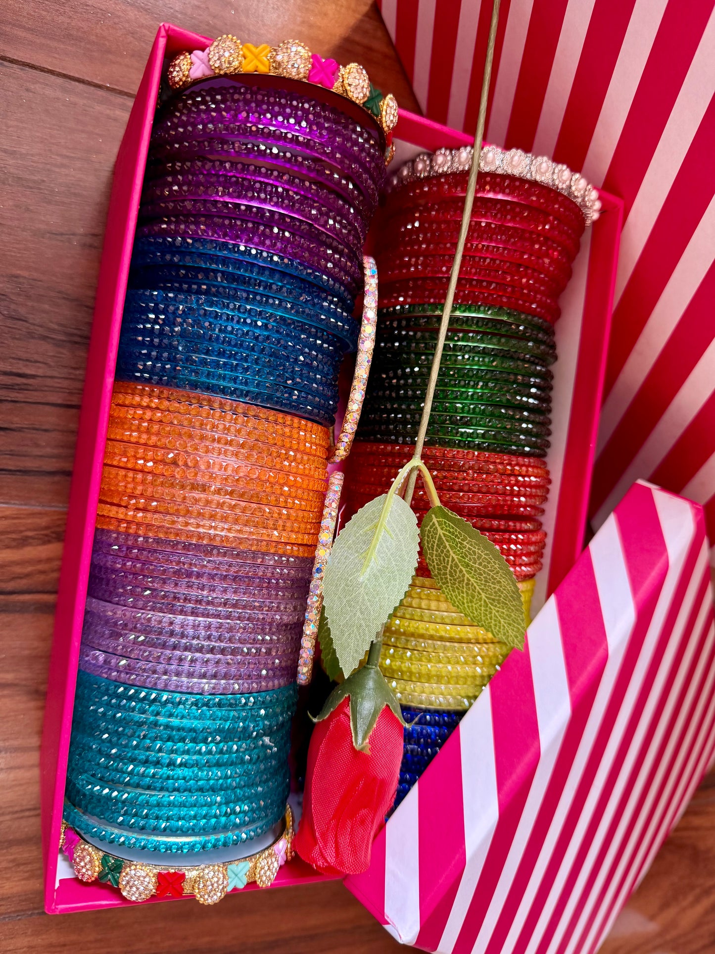 Raindrop Glass Bangles Gift Box in assorted colours- Size 2.8