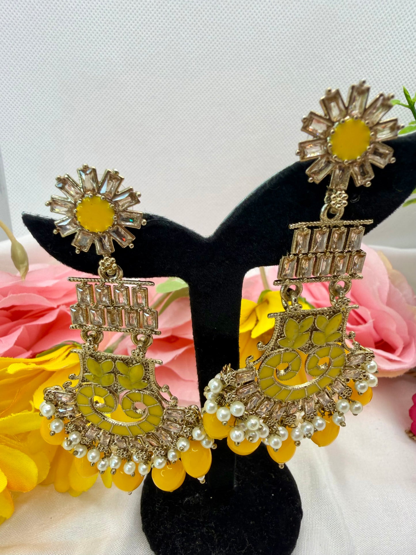 Kundan Yellow Earings