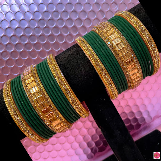 Gold Bangles Set- Green