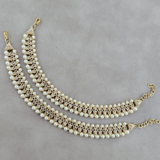 Kundan Gold Pearl Anklet/Payal