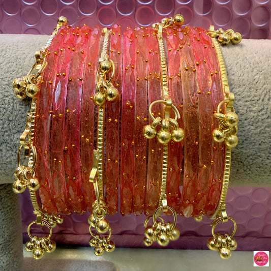 Pink Kashmiri Glass Bangles Set- Size 2.4/2.6/2.8