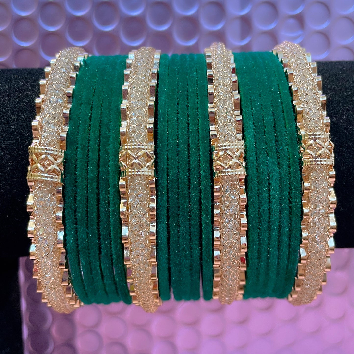 Gold Zirconia Metal Bangles Set- Various Colours