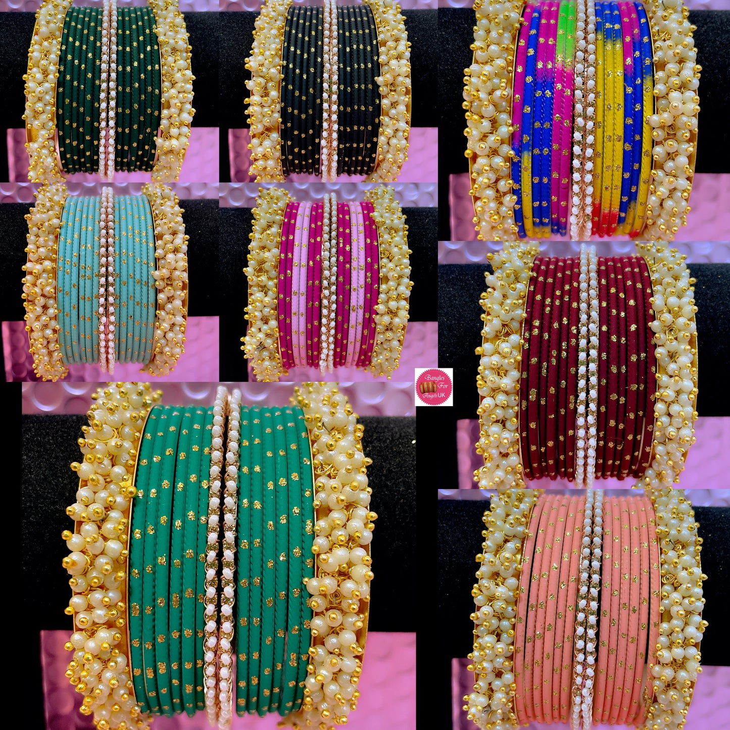 Pearl Metal Bangles Sets- Various Colours