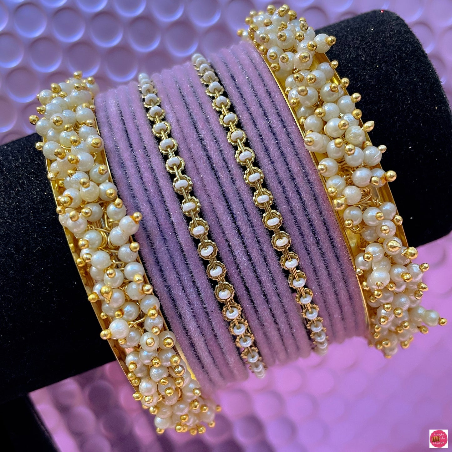 Pearl Metal Bangles Set- Lilac