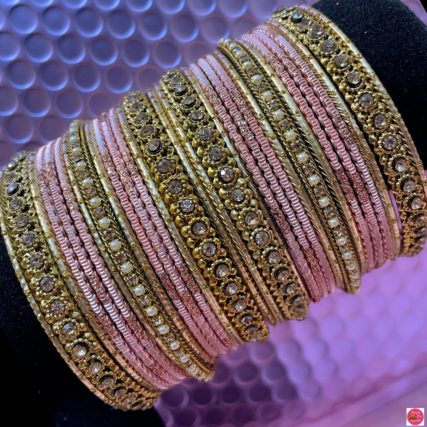 Gold Pearl Metal Bangles Set- Tuscany Pink