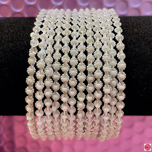 Silver Pearl Metal Bangles Set- Size 2.2