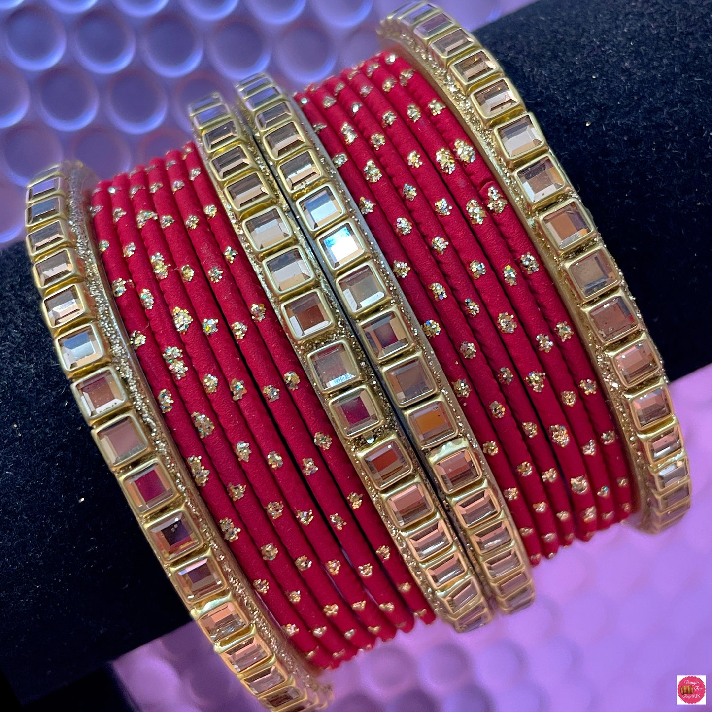 Kundan Metal Bangles Set- Various Colours