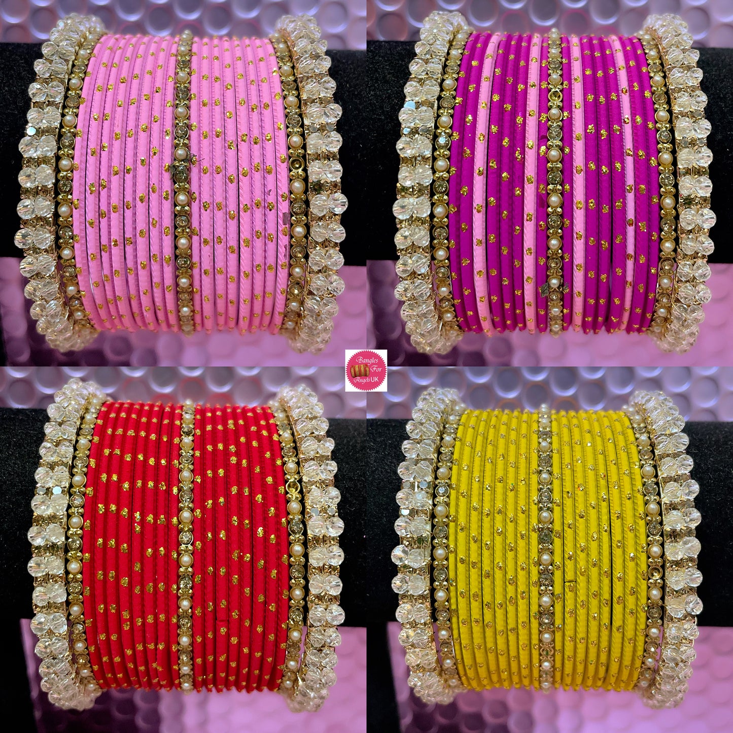 Gold Pearl Metal Bangles Sets- Various Colours