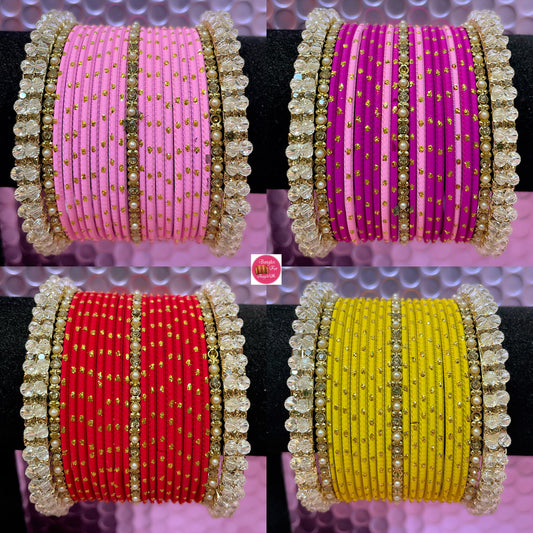 Gold Pearl Metal Bangles Sets- Various Colours