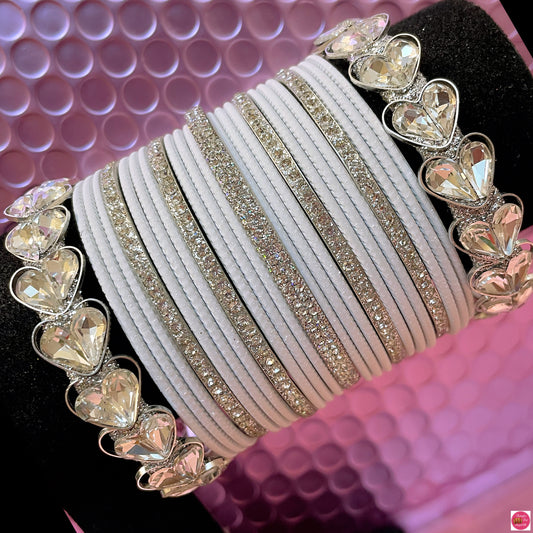 Silver Heart Zirconia White Metal Bangles Sets