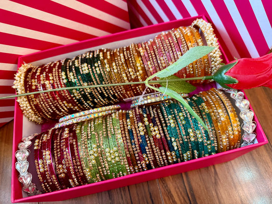 Pearl Glass Bangles Gift Box in assorted colors- Size 2.6