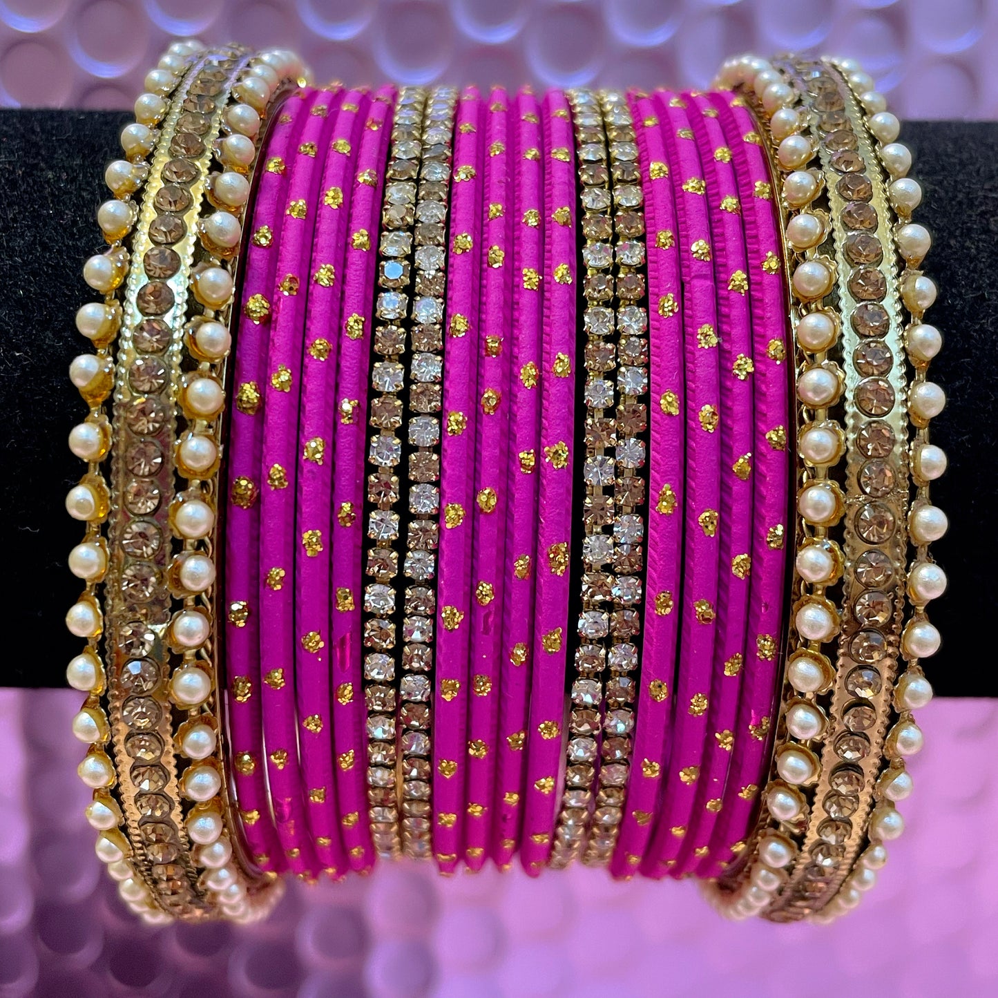 Gold Pearl Metal Bangles Set Various Colours- Size 2.10