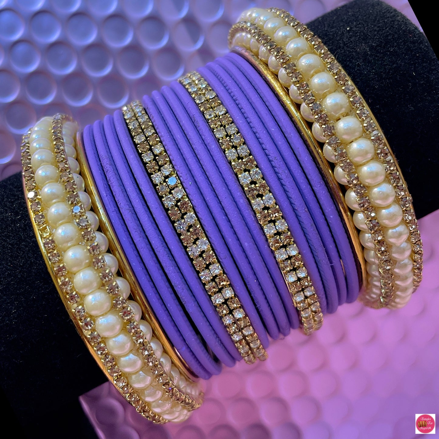 Pearl Zirconia Metal Bangles Sets- Various Colours