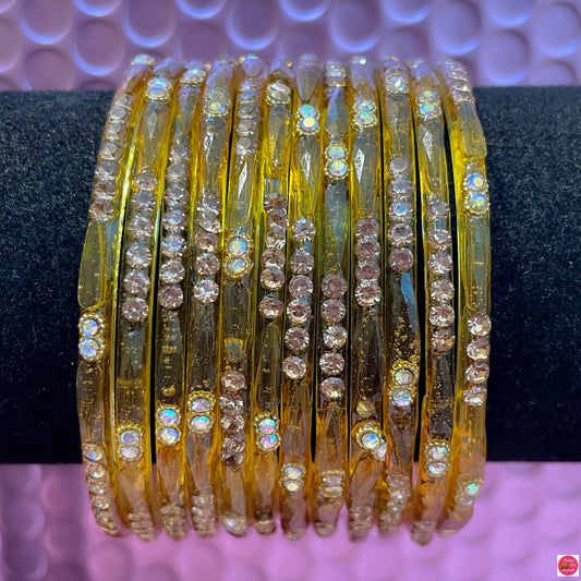 Gold Zirconia Glass Bangles- Size 2.4