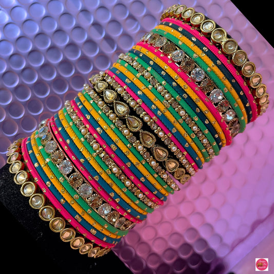 Kundan Multicoloured Metal Bangles Set