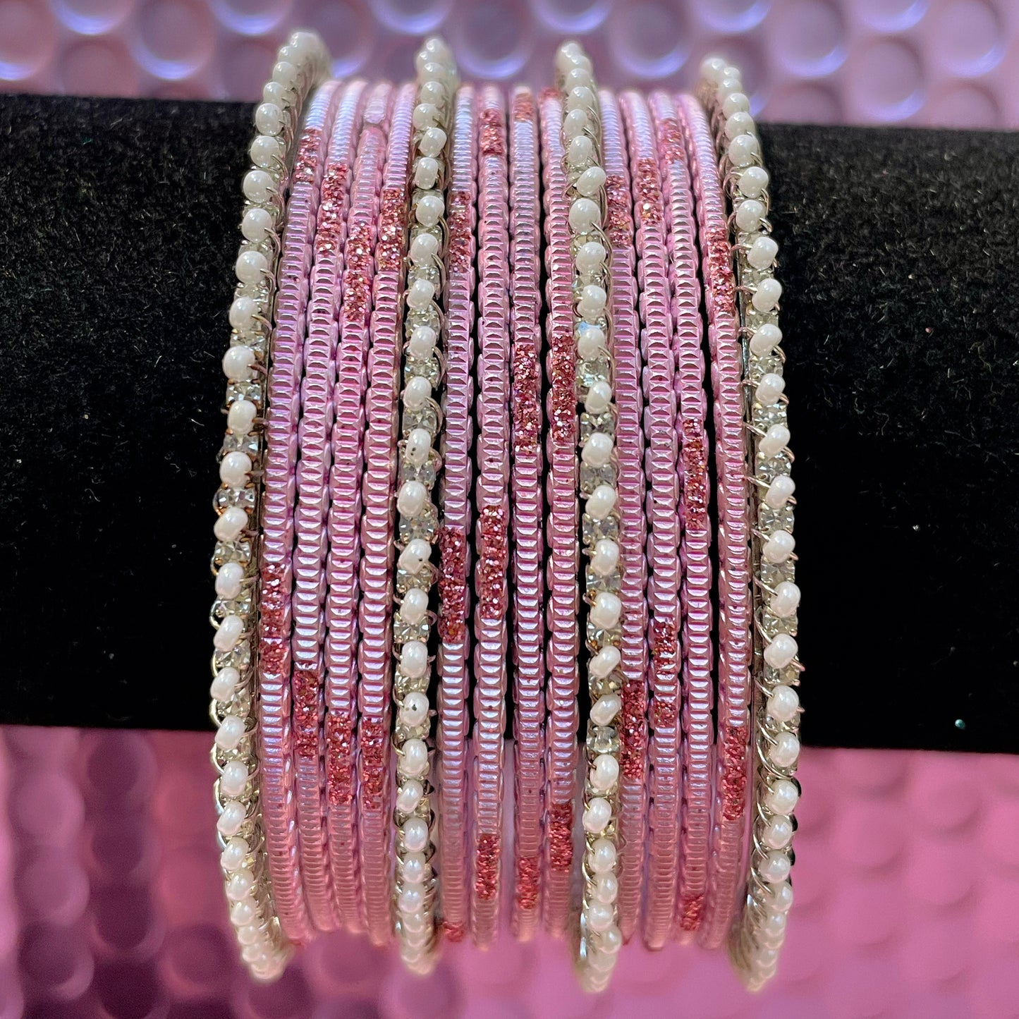 Silver Pearl Metal Bangles Sets- Various Colours