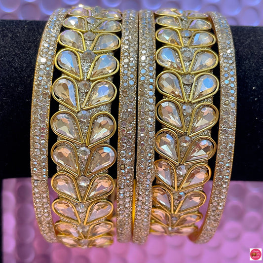 Gold Diamante Metal Bangles Set- Size 2.12