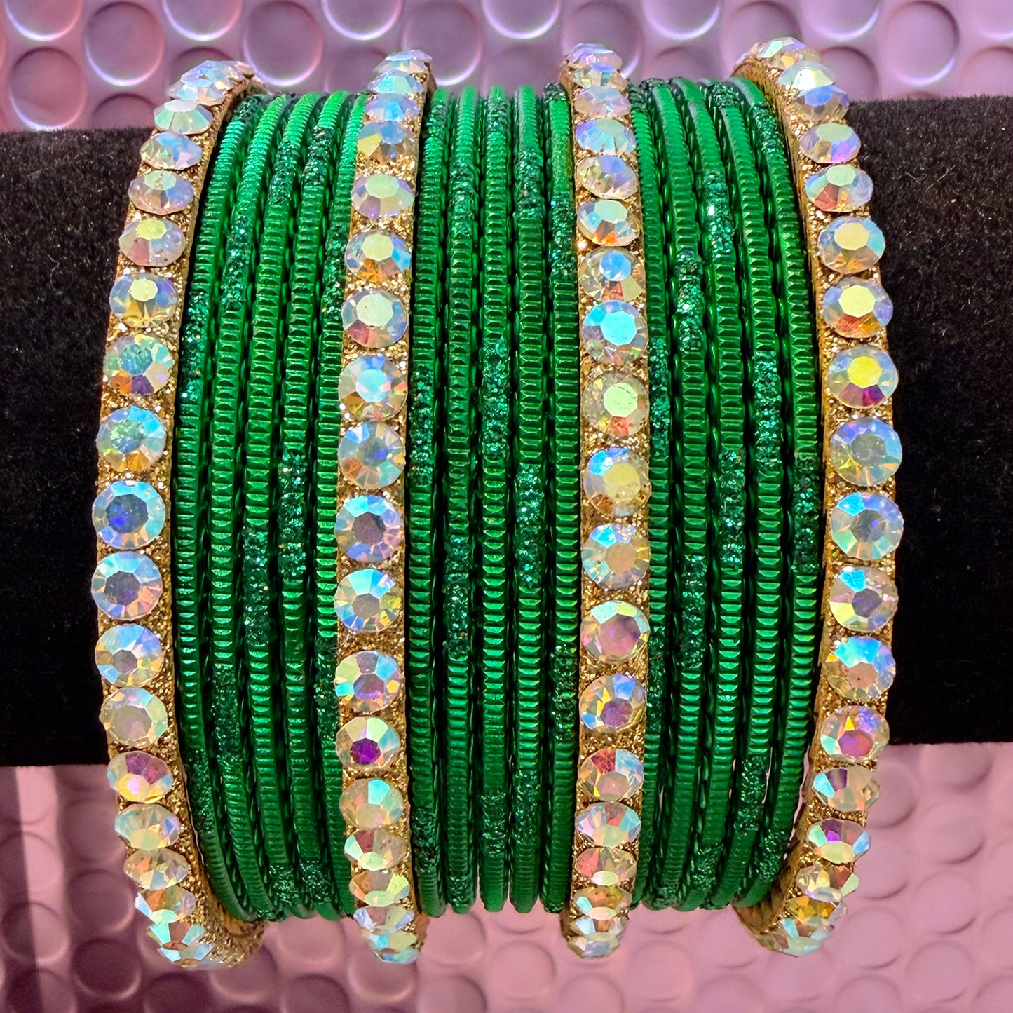 Gold Stone Metal Bangles Set- Various Colours