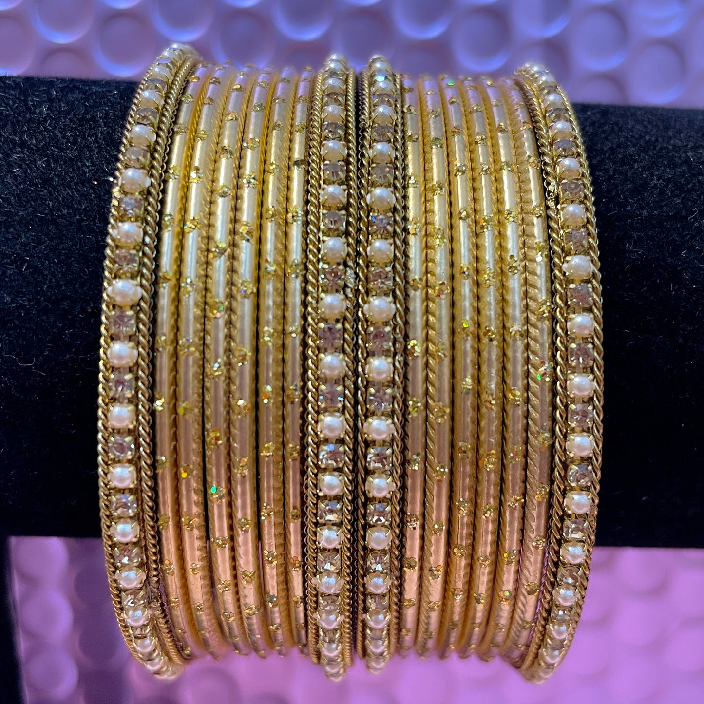 Gold Stone Metal Bangles Sets Various Colours- Size 2.10