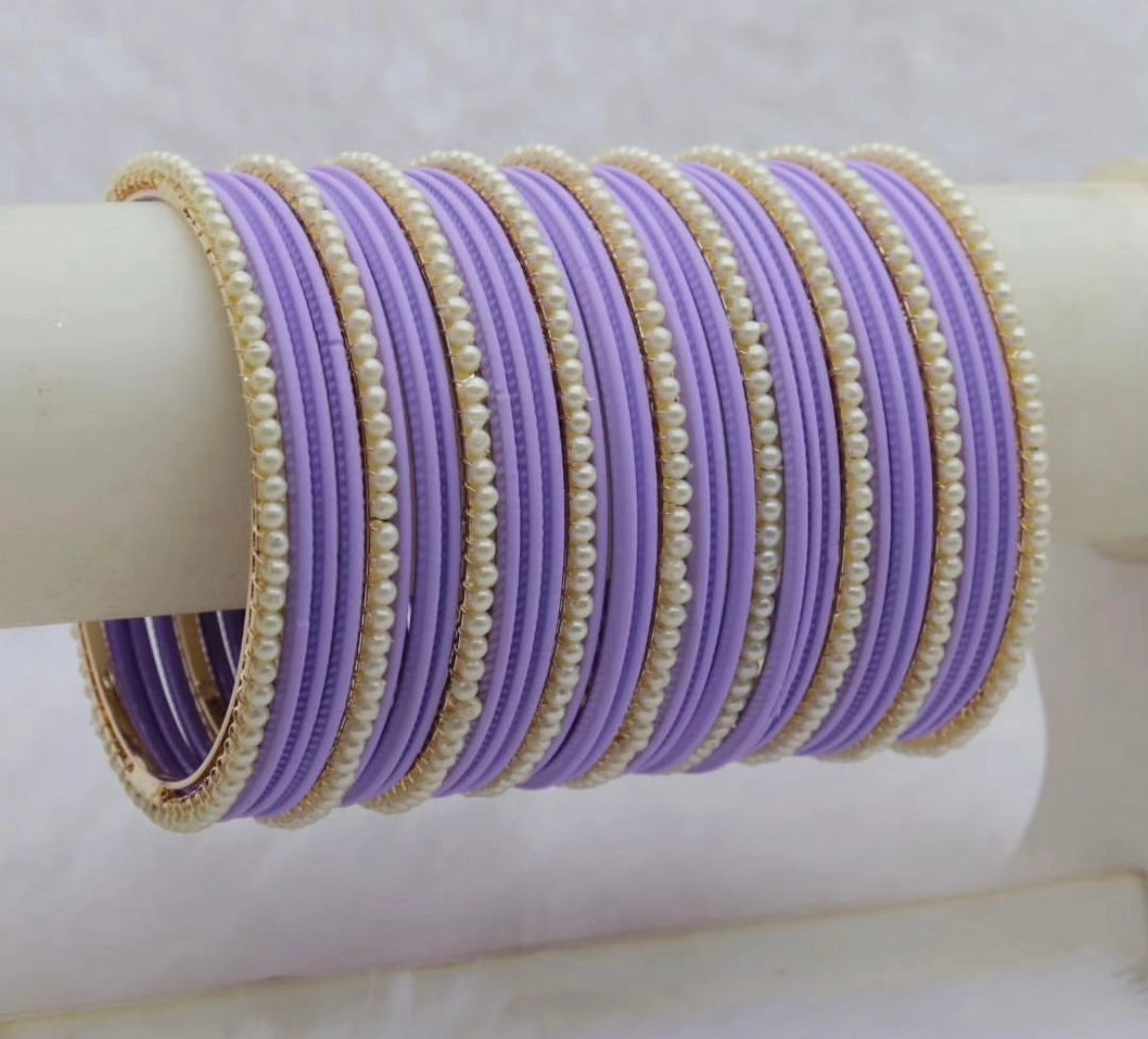 Pearl Metal Bangles Sets- Various Colours