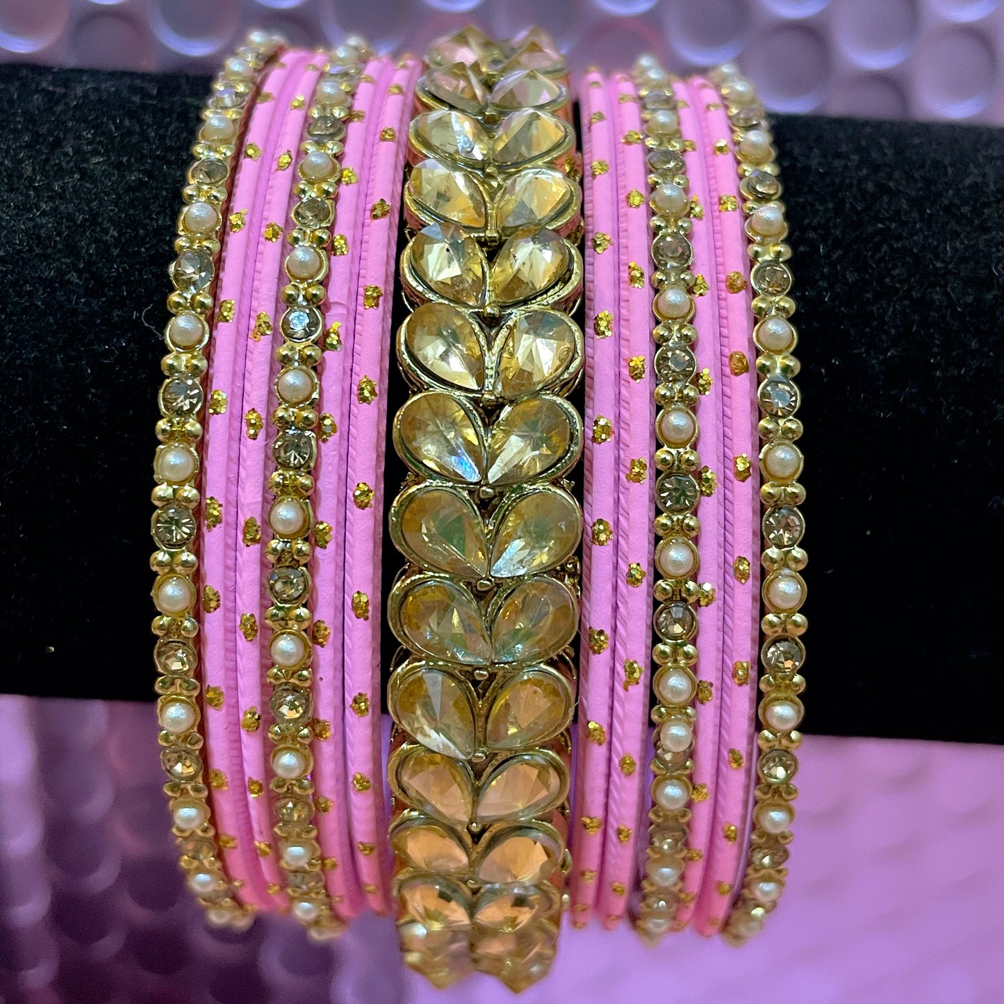 Kundan Metal Bangles Sets- Various Colours