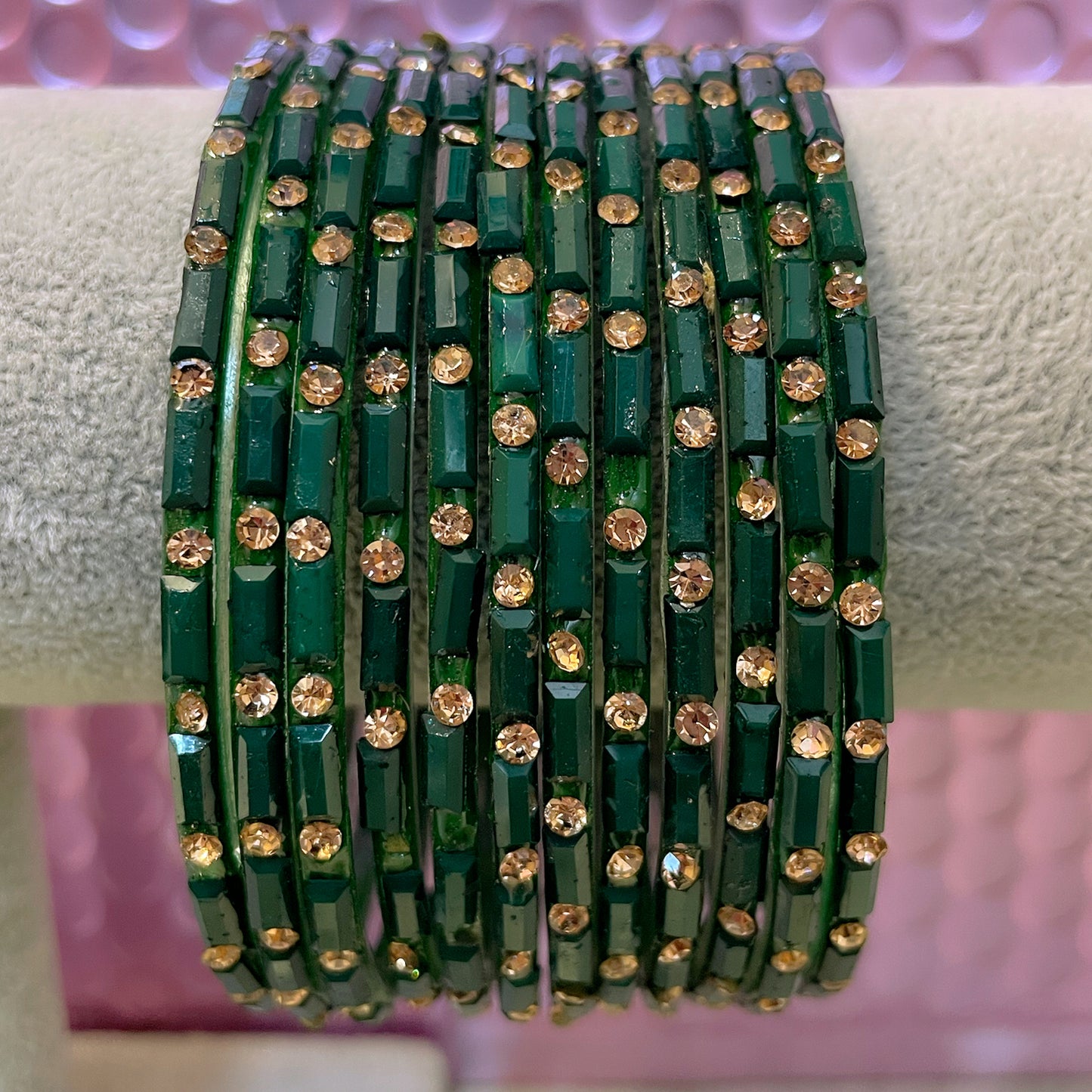 Stone Glass Bangles in various colours- Size 2.14